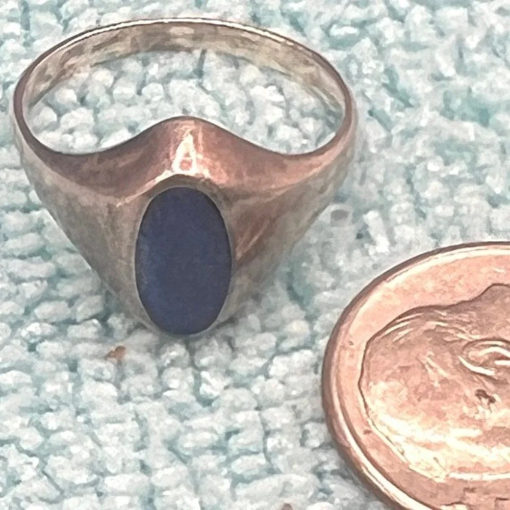 Vintage Sterling Silver Pinky Ring Unisex Blue Stone 4.75 2.8g READ